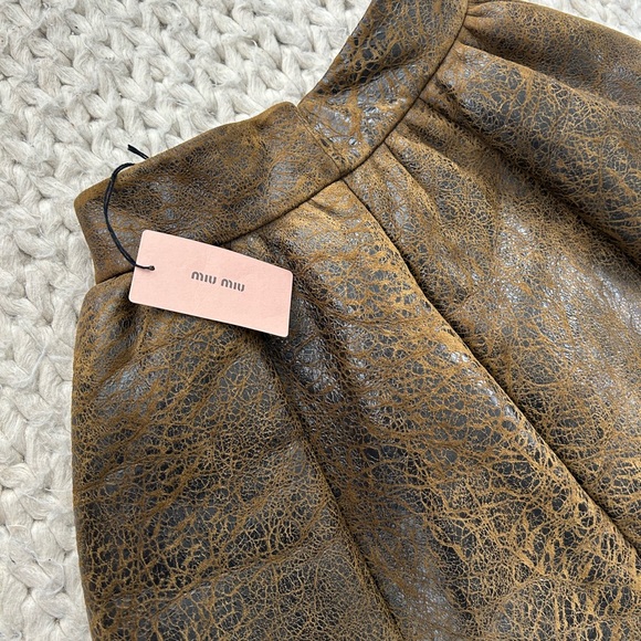 Miu Miu Brown Textured Leather & Sheep Skin Circle Skirt - Picture 3 of 15